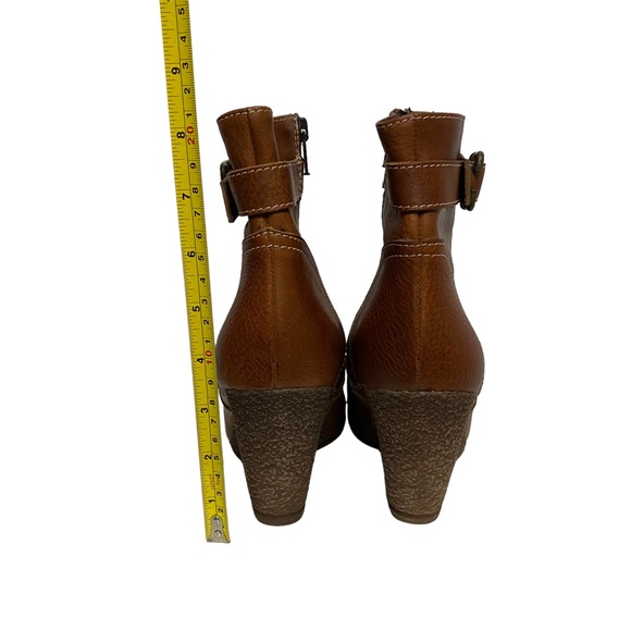 Italian Nara Shoes Leather Wedge Fall Break Casual Chic Bootie Cognac Brown - Picture 8 of 11